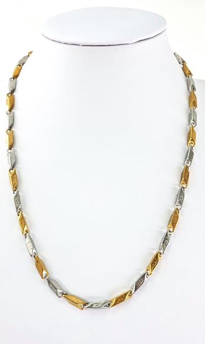 Halskettingen - mannen - Bicolor ( zilver/goudkleurig ) langwerpig blokjesschakel - JESUS letter ingelast - staal - Lang 55cm - Breed 4mm - Volwassenen - gemaakt van hoogwaardig roestvrij staal, Verkleurd niet