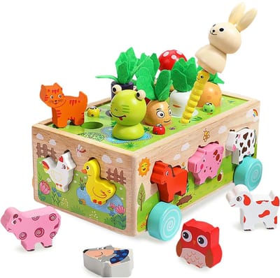 Houten Montessori-speelgoed voor peuters van 3-7 jaar, Boerderijdier Wortel-insteekspel, Sorteerspel voor kinderen, Motoriek, Puzzelspeelgoed voor jongens en meisjes, Verjaardag, Halloween, Kerstcadeaus