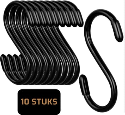 LUKARDIE® S-Haken Zwart Heavy Duty 10 Stuks Rubber Coating 8cm – Anti-Slip Keuken Badkamer