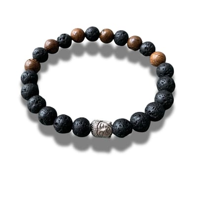 Armband - natuursteen - Lava - Hout - Buddha teken - Boeddha teken - 20 cm 8 mm
