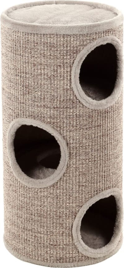 Krabton voor katten – Krabton Greta Grijs & Naturel & Lichtbruin M – Ø36x70 cm – luxe krabmeubel met 3 verdiepingen – Flamingo