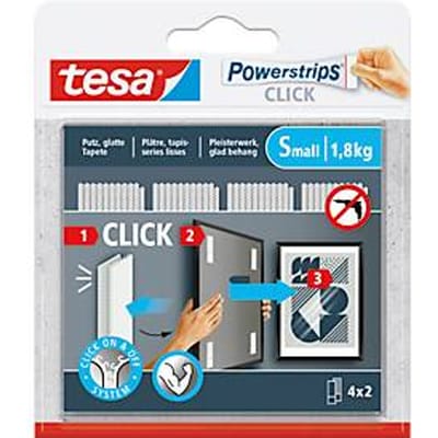 tesa® Powerstrips CLICK SMALL, 1.8 kg, 4 x 2 stroken, zelfklevend, ideaal voor kleine decoratieve voorwerpen