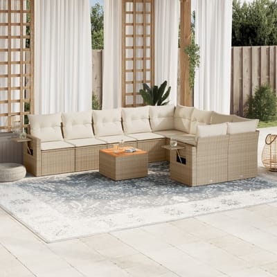vidaXL - 10-delige - Loungeset - met - kussens - poly - rattan - beige