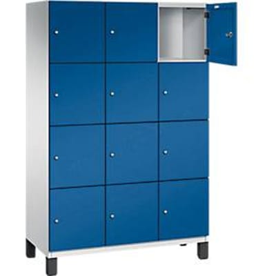 C+P Cambio lockerkast, 3 vakken, 12 vakken, op poten, B 1200 x D 525 x H 1980 mm, lichtgrijs/ gentiaanblauw