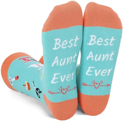 SilverAndCoco® - Tante Sokken / Gekke Vrolijke Foute Kleding / Leuke Grappige Dikke Warme Vrouw Socks / Verjaardag Geschenk accessoires Sok Outfit Katoen / Vrouwen Sinterklaas Schoen Kerst Cadeau met Tekst - Best Aunt