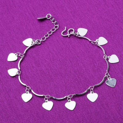 Bracelets Charms Cœur Pompon en Argent Sterling 925 Bracelets Chaîne à Maillons & Jonc Cheville Pour Femmes Bijoux A207 purple
