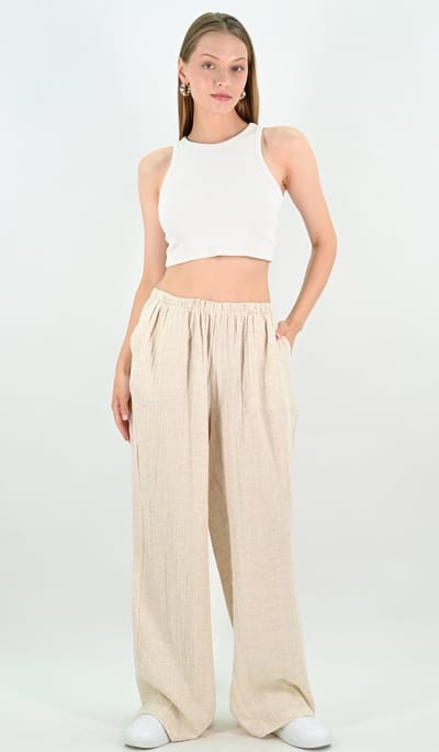 YesMooi - Linnenblend Wide-Leg Oversized Broek - Licht Beige - S (36)