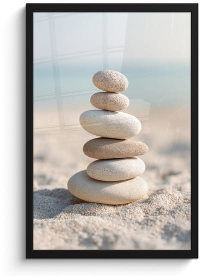 Poster in lijst - Fotolijst 40x60 cm - Posters - Stenen - Stapel - Zand - Zee - Posterlijst zwart - Decoratie - Wanddecoratie woonkamer - Muurdecoratie slaapkamer