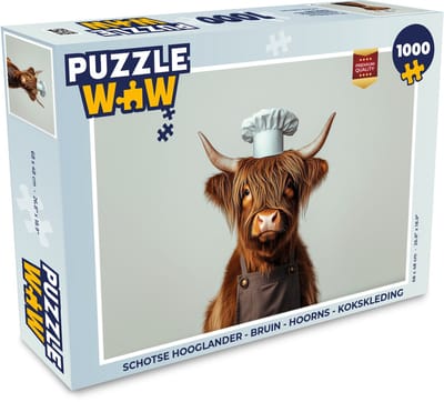 Puzzel Schotse Hooglander - Bruin - Hoorns - Kokskleding - Legpuzzel - Puzzel 1000 stukjes volwassenen