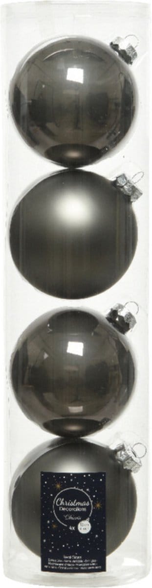 Decoris kerstballen - 4x st - antraciet grijs - D10 cm - glas - kerstversiering
