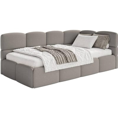 Jeugdbed incl matras Chloe rechts bouclé 90x200 met opbergruimte | NADUVI Collection