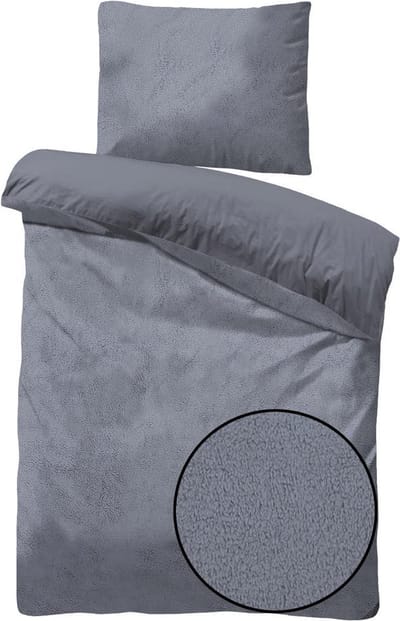 Husch Teddy Fleece Dekbedovertrek Antraciet - Eenpersoons - 140x200/220 cm - Heerlijk Zachte Teddy