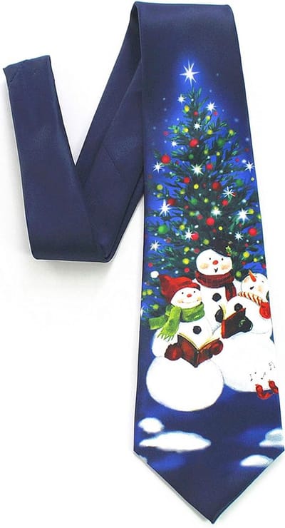 Sorprese Stropdas - Kerst Stropdas - 100% Zijde - Blauw - Sneeuwpop - Stropdassen - Model 3 - Cadeau