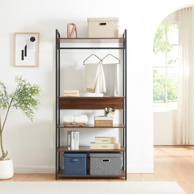 Kledingkast Larem met 5 planken 180x84x40 cm zwart en walnootkleurig [en.casa]