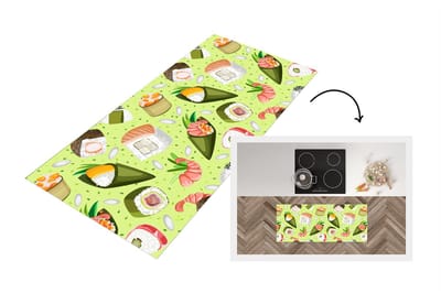 Keukenloper - Loper keuken - Patronen - Sushi - Japan - Groen - 120x50 cm - Keukenloper vinyl