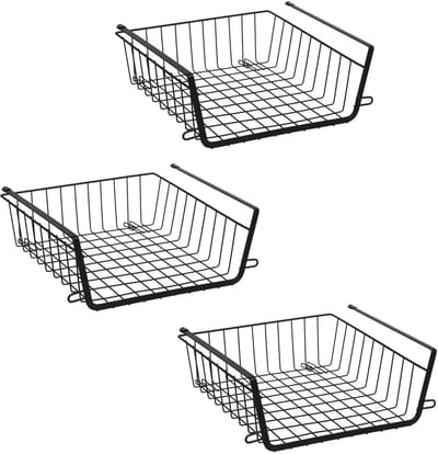 5Five Hangmand voor in een kast - 3x - metaal - 31 x 31 x 12 cm - zwart - kastmandje - opbergers - kleding - hangend aan plank