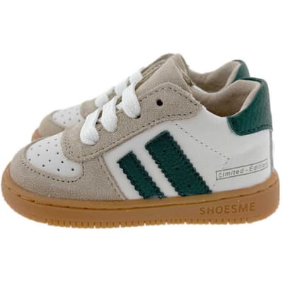 Shoesme Wit-Groen Sneakertje - Sneakers Kinderen - Jongens - Beige Green - Suède - Maat 26