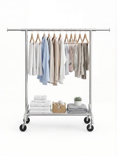 SONGMICS - Kledingrek - Kledingrek op Wieltjes - Uittrekbare Stang - Max. Draagvermogen 50 kg - Met Wielen
