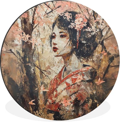 WallCircle - Wandcirkel - Muurcirkel - Kimono - Vrouw - kersenbomen - Aluminium - Dibond - 30x30 cm - Binnen en Buiten
