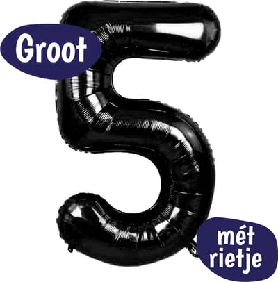 Cijfer Ballonnen - Ballon Cijfer 5 - 70cm Zwart - Folie - Opblaas Cijfers - Verjaardag - 5 jaar, 50 jaar, abraham, sarah - Versiering