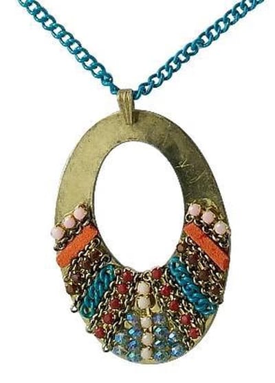 Behave - Lange ketting - Boho stijl - Goudkleur ovaal hanger - 80 cm