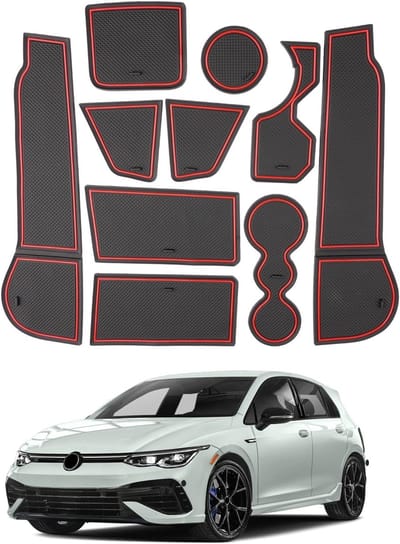 Rubbermatten voor VW Golf 8 MK8 GTE GTI GTD 2020-2023, Antislip Center Console, Bekershouder en Deurslot Mat, Opslagbox Accessoires