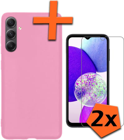 Hoes - Met 2x Screenprotector - Geschikt voor Samsung Galaxy A14 - Sterk & Shockproof - Back Cover - Siliconen Case - Telefoon Hoes - Roze