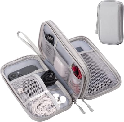 Waterdichte reiskabeltas, grote capaciteit, schokbestendig, dubbellaags, draagbare organizer voor elektronische accessoires, compact, voor tech gadgets（Grijs）
