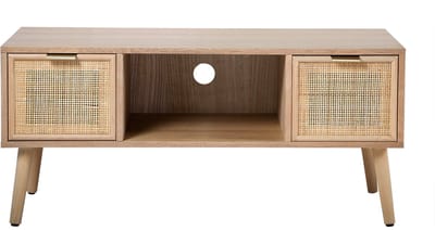CALICOSY - Tv standaard met 2 lades en rotan voorkant 100x42x45cm