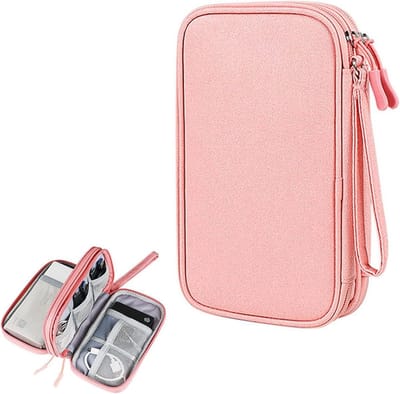 Elektronica Organizer Tas voor Mobiele Telefoon, USB-Sticks, SD Kaarten en Oplaadkabels - Roze, 40 x 36 cm