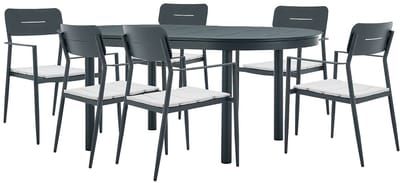 Vente-unique Tuineetset van aluminium: een verlengbare tafel L170/220 cm en 6 opstapelbare fauteuils - Antraciet - LOTTYS van MYLIA