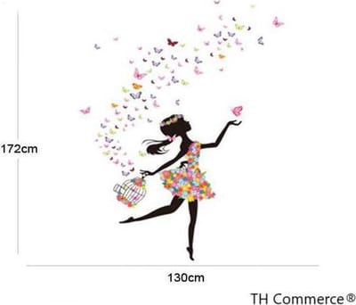 MUURSTICKER  - FEE MET VLINDERS - WANDDECORATIE - KINDERKAMER - BABYKAMER -MEISJE -VOGELKOOI- nr 6948