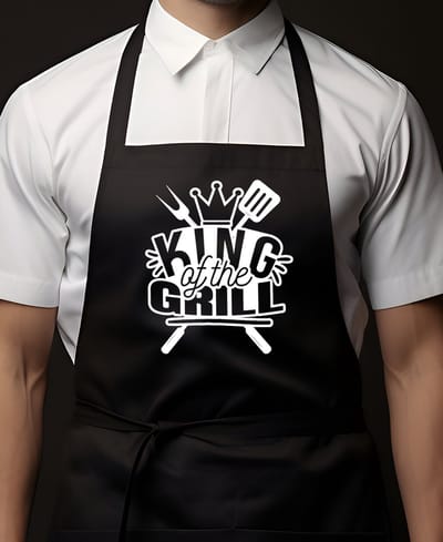Keukenschort Zwart | 65x90cm | KING OF THE GRILL | 100% katoen | Schort / Keukenschorten | Verjaardags cadeau | BBQ - VADERDAG - MOEDERDAG - Met tekst