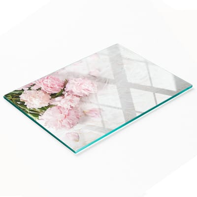 Decoratieve glazen snij- en serveerplank met pioenrozenmotief, 80x52 cm