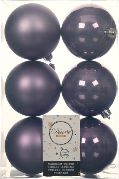 Decoris Kerstballen - 6x st - lila paars - D8 cm - kunststof - mat/glans - kerstversiering