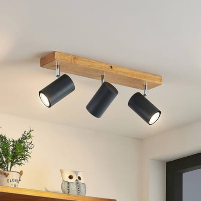Lindby - buitenspot - 3lichts - Ijzer, rubberhout - H: 16 cm - GU10 - licht hout, zwart, chroom