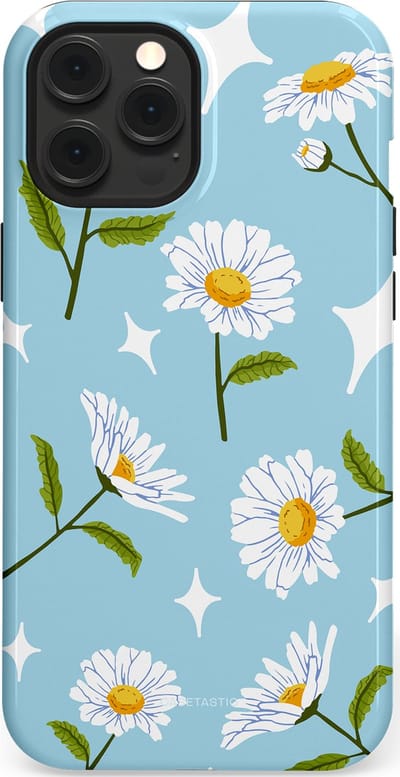 Casetastic hoesje geschikt voor Apple iPhone 12 Pro Max - MagSafe - Dubbellaagse bescherming - Margrietjes in de Wind - Fashion Case - Lichtblauw Wit Groen