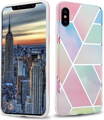 Cadorabo Hoesje geschikt voor Apple iPhone X / XS in Regenboog Marmer No. 11 - Beschermhoes gemaakt van TPU siliconen Case Cover met mozaïek motief