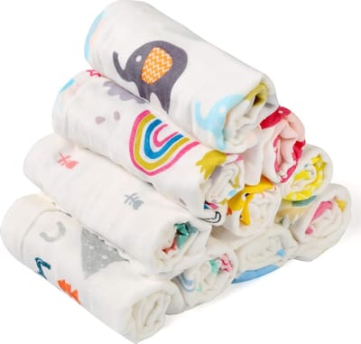 BelleStyle Muslin Washcloths Baby Towels Natural Organic Cotton - Soft Newborn Baby Towel Sensitive Skin - 10 Pieces hydrofiele washandjes