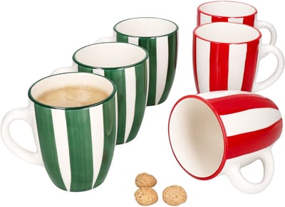 Set van 6 circus rode & groene aardewerken koffiemokken voor 6 personen - 23105946