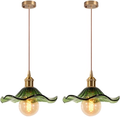 2 Stuks Vintage Hanglamp Glas Kroonluchter E27 Plafondlamp voor Woonkamer Slaapkamer Keuken Groen