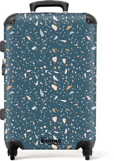 NoBoringSuitcases.com - Grote koffer - Terrazzo patroon groen met pastel - Kinderkoffer geschikt voor jongen en meisjes - Reiskoffer met 4 wielen - Trolley op wieltjes - Rolkoffer groot kinderen - 72 liter - Ruimbagage valies 20kg