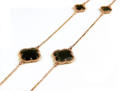 model Fiori gesloten klavers collier in zilver roze verguld donkergrijze klavers