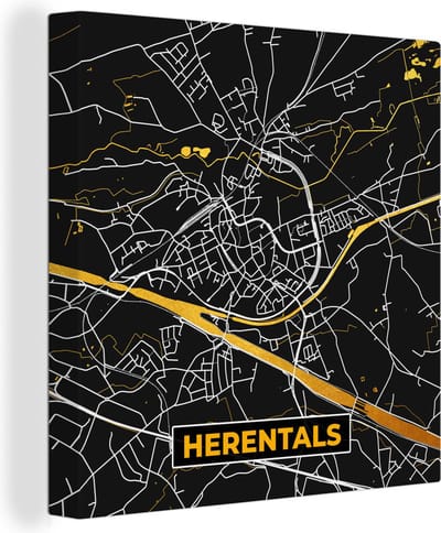 Canvas Schilderij Plattegrond - Herentals - Stadskaart - Kaart - Goud - 20x20 cm - Wanddecoratie