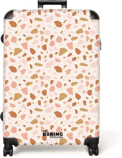 NoBoringSuitcases.com® - Koffer groot - Reiskoffer lichtgewicht - Terrazzo patroon veelkleurig beige roze - Rolkoffer met 4 wielen - Grote trolley XL - 98 liter bagage