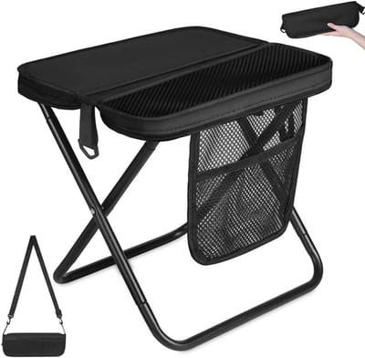 Opvouwbare campingkruk met rugleuning, lichtgewicht en compact, ideaal voor vissen, wandelen en outdoor activiteiten, 33 x 27 x 31 cm