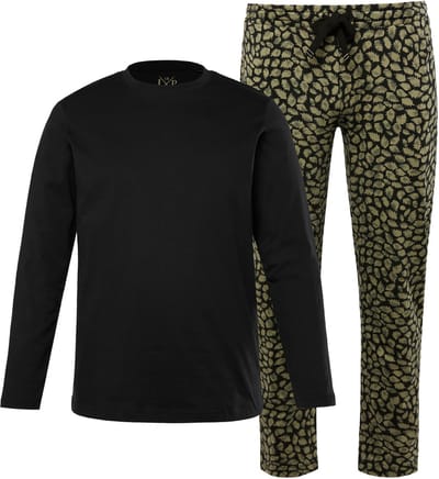 JP 1880 - Heren - Pyjama loungewear tweedelig shirt met lange mouwen - Zwart - Maat 7XL
