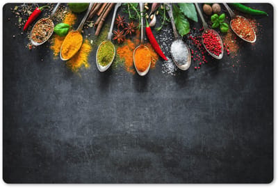 Placemats 45x30 cm - Placemat kunststof - 1 stuk - Beton - Kruiden - Lepels - Borden onderleggers - Decoratie voor op tafel - Keuken tafeldecoratie accessoires - Vinyl onderlegger - Tafelversiering