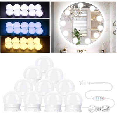 GELLDG 10 stuks LED-make-upverlichting - 3 kleuren beschikbaar - Dimbaar - Hollywood-stijl make-upspiegelverlichting - Make-upverlichting - Geschikt voor make-upspiegels、kaptafelverlichting