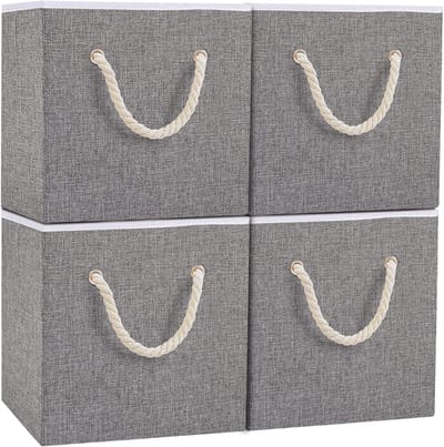 Opbergdoos Stof, Opvouwbare Wasbare Opbergdozen voor Kleding, Grijs, 33x33x33cm, 4-Pack